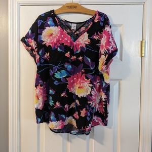 4/$25! East 5th Black Floral Criss Cross Top - Sz XL